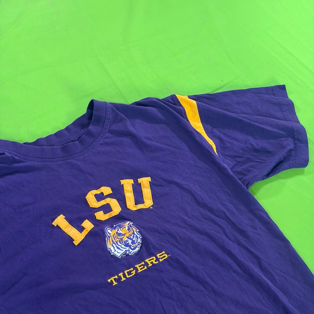 VTG Y2K LSU Tigers Pro Edge T Shirt Mens L Purple/Gold Applique SEC Football Tee